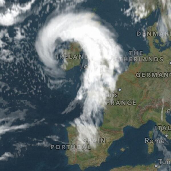 Satellite imagery of Europe with clouds in the shape of a question mark