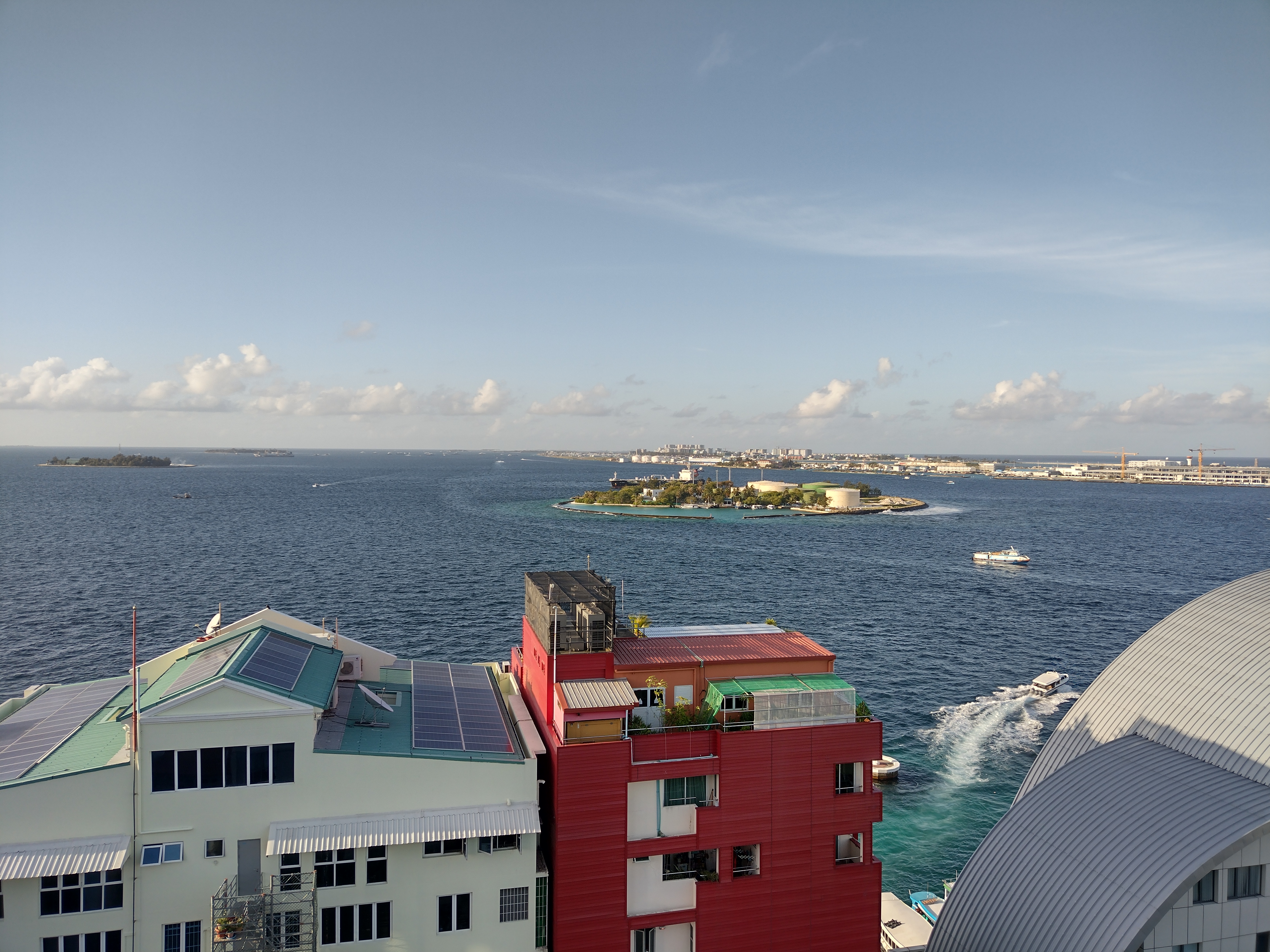 A rooftop view in the Maldives looking from Malé towards Hulhumale