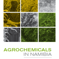 Front cover of a brochure reading "Agrochemicals in Namibia, A Toolkit" with a photo of a man spraying plants.