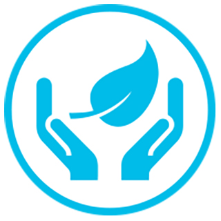Icon for the 'Integrate the value of nature into decision-making' strategic priority of a blue leaf within a pair of hands.
