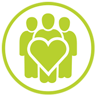 Icon for the 'Invest in our people' strategic priority of a light green heart surrounded by three people.