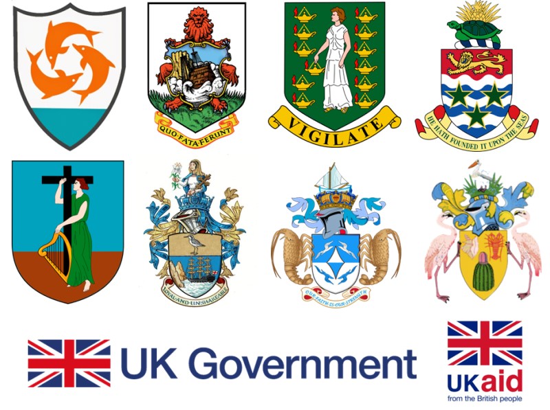 Logos of the Governments of Anguilla, Bermuda, British Virgin Islands, Cayman Islands, Montserrat, Saint Helena, Tristan da Cunha, Turks and Caicos Islands, UK Official Development Assistance (ODA), and UK Government Conflict Stability and Security Fund (CSSF).