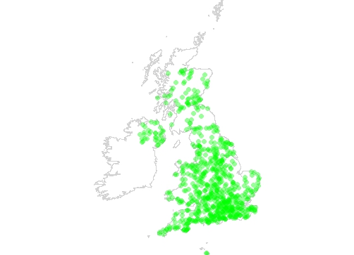 Broadleaved woodlands and hedges - The distribution of monads with NPMS samples 2015-2023 for each named NPMS broad habitat in the UK