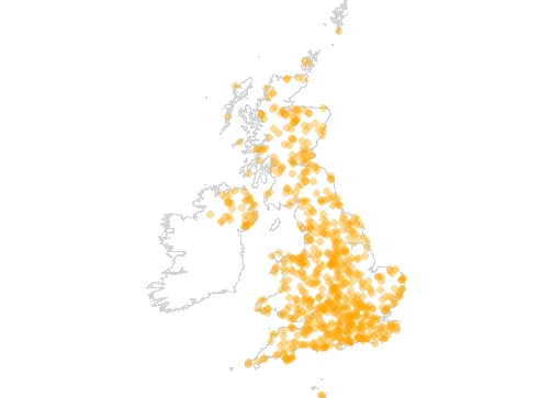 Lowland grassland - The distribution of monads with NPMS samples 2015-2023 for each named NPMS broad habitat in the UK