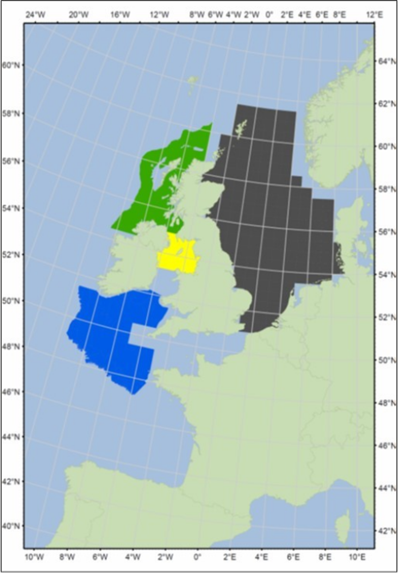 Figure 5: Areas surveyed to generate the fish size class indicator for the seas around the UK